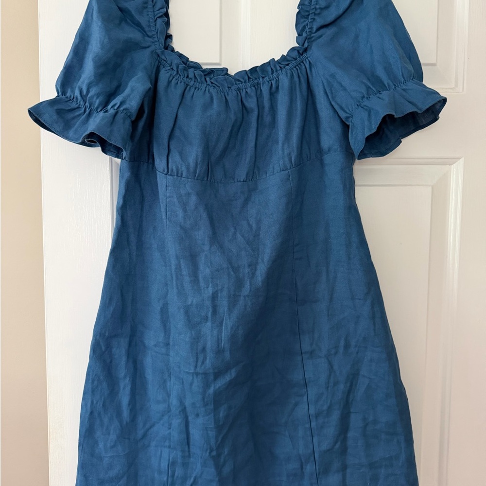 Reformation Indigo Blue Puff Sleeve Midi Dress